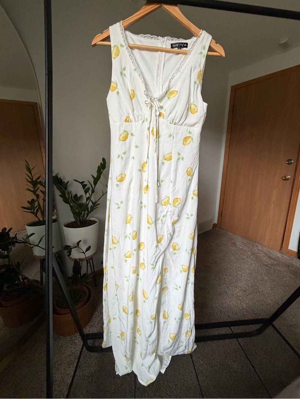 Crystal Doll White Maxi Dress with Yellow Lemon Print